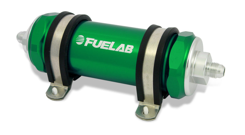 Fuelab 828 In-Line Fuel Filter Long -8AN In/Out 40 Micron Stainless - Green-thumbmail-1