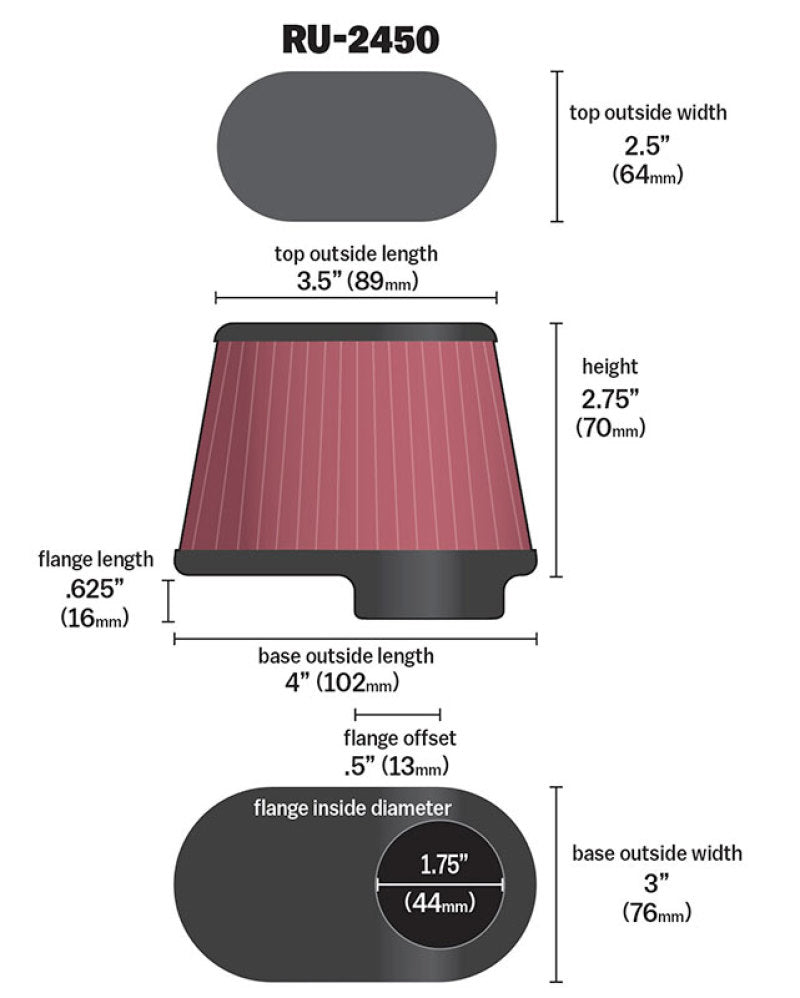 K&N Univ Clamp-On Air Filter - 1-3/4in FLG O/S 4in X 3in B 3in X 2in T 2-3/4inH OVAL-thumbmail-11