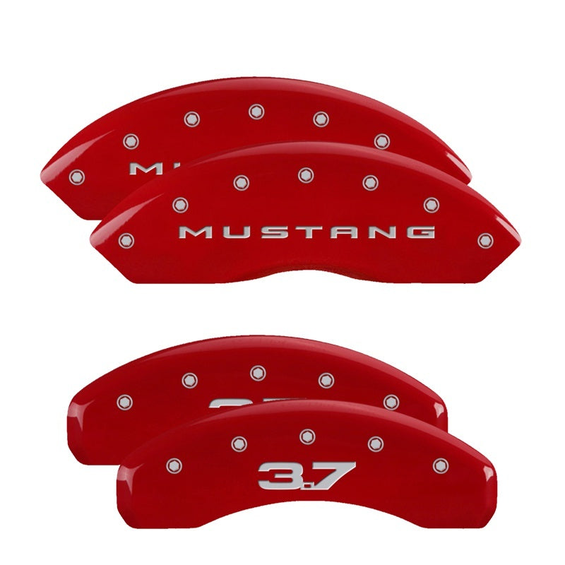 MGP 4 Caliper Covers Engraved Front 2015/Mustang Engraved Rear 2015/37 Red finish silver ch-thumbmail-3