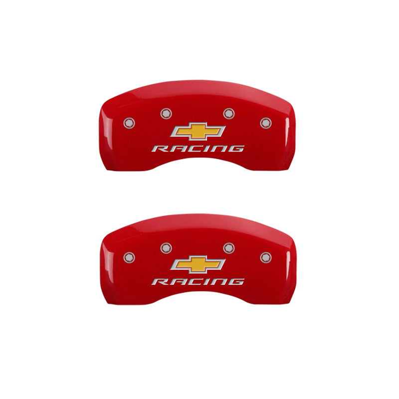 MGP 4 Caliper Covers Engraved Front & Rear Chevy racing Red finish silver ch-thumbmail-5