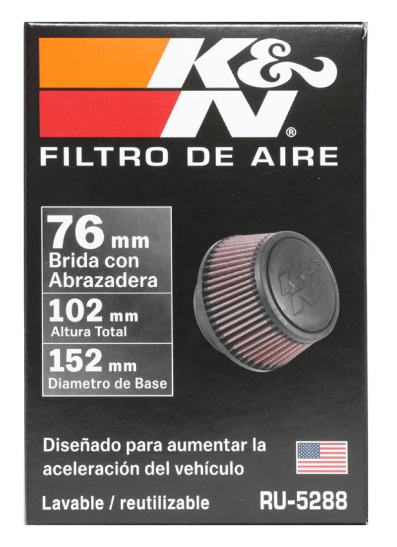 K&N Universal Round Clamp-On Air Filter 3in Flange ID x 6in Base OD x 4.625in Top OD x 3in Height-thumbmail-26