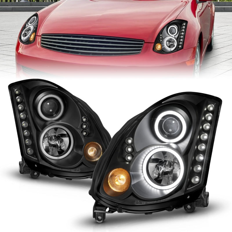 ANZO 2003-2007 Infiniti G35 Projector Headlights w/ Halo Black (CCFL) (HID Compatible)-thumbmail-3