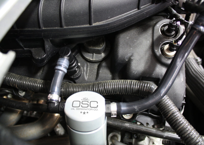 J&L 11-17 Ford Mustang V6 Passenger Side Oil Separator 3.0 - Clear Anodized-thumbmail-2