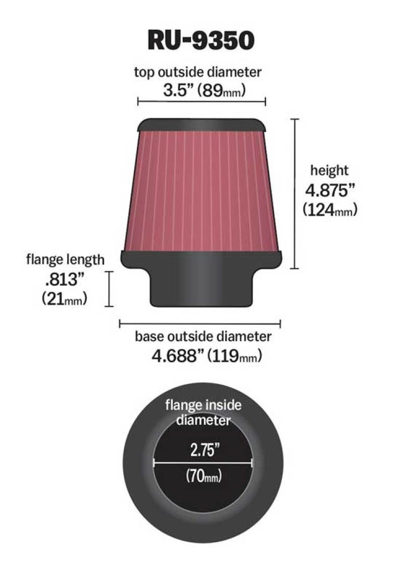 K&N Universal Clamp-On Air Filter 2-3/4in FLG / 4-11/16in B / 3-1/2in T / 4-7/8in H-thumbmail-4