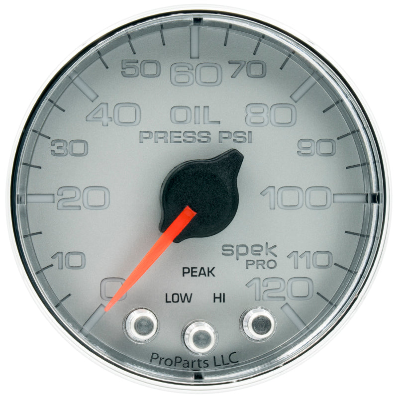Autometer Spek-Pro Gauge Oil Press 2 1/16in 120psi Stepper Motor W/Peak & Warn Slvr/Chrm-thumbmail-3