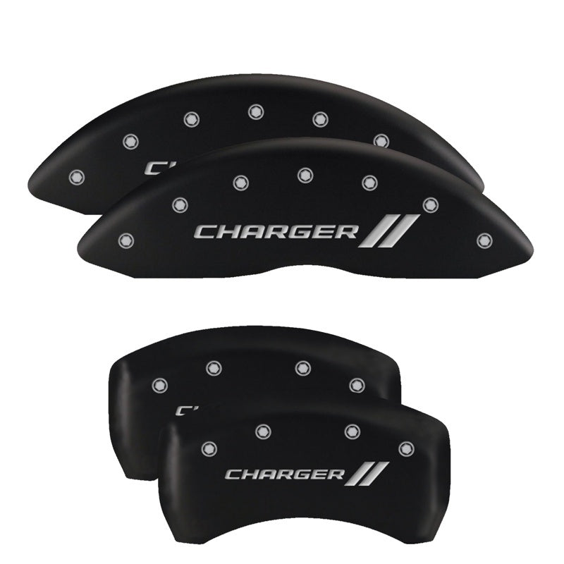 MGP 4 Caliper Covers Engraved Front & Rear Cursive/Challenger Black finish silver ch-thumbmail-3