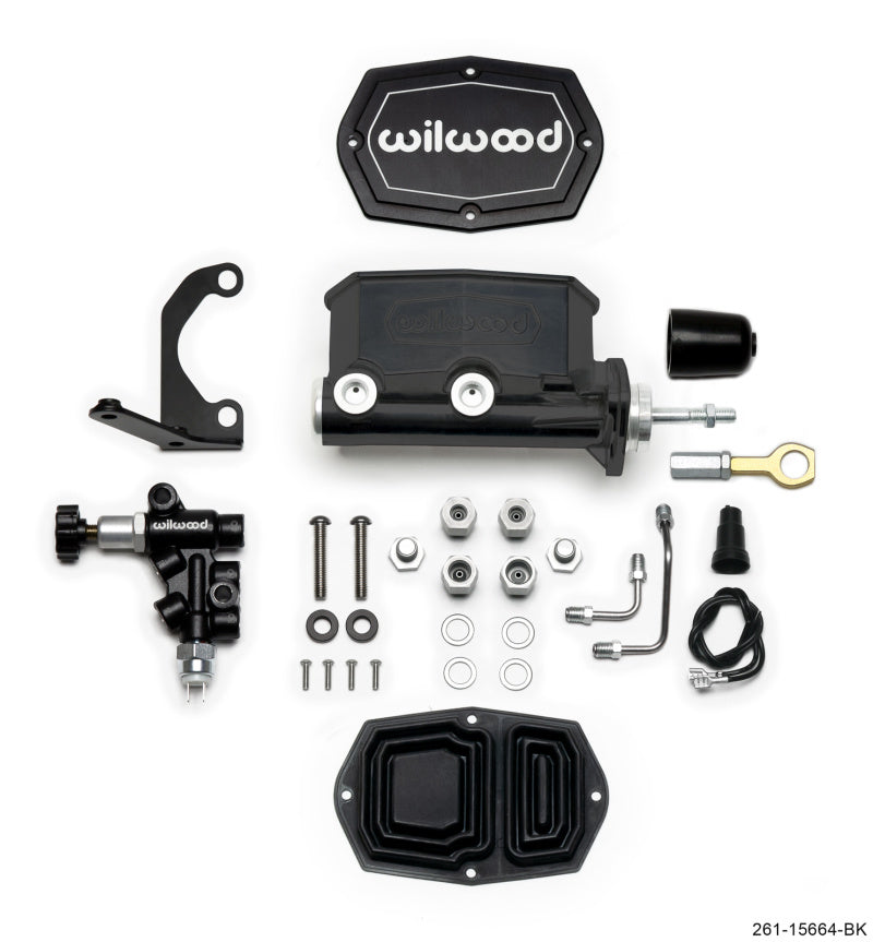 Wilwood Compact Tandem M/C - 15/16in Bore w/RH Bracket and Valve (Mustang Pushrod) - Black-thumbmail-1