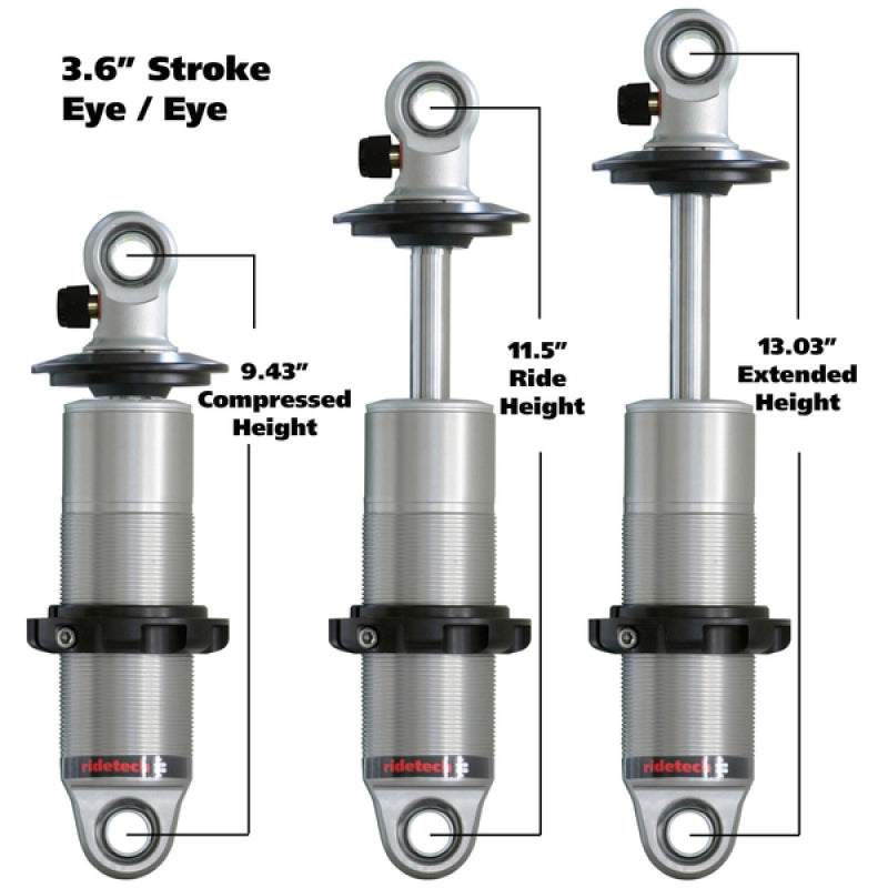 Ridetech HQ Series CoilOver Shock 3.6in Travel 2.5in Coil Eye/Eye Mounting 9.425inx13.025in-thumbmail-1