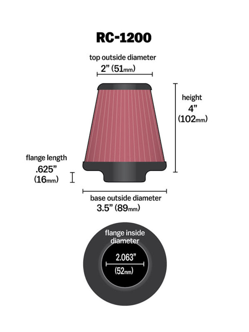 K&N Universal Chrome Filter 2.063in Flange ID x 3.5in Base OD x 2in Top OD x 4in H-thumbmail-23