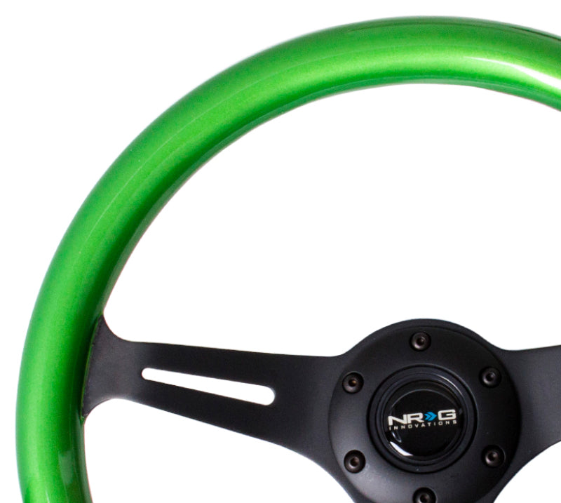 NRG Classic Wood Grain Steering Wheel (350mm) Green Pearl/Flake Paint w/Black 3-Spoke Center-thumbmail-3