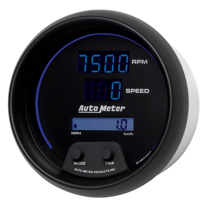 Autometer 85.7mm Black Digital 8000rpm/160mph or 260kmph Electric Tachometer/Speedometer Combo