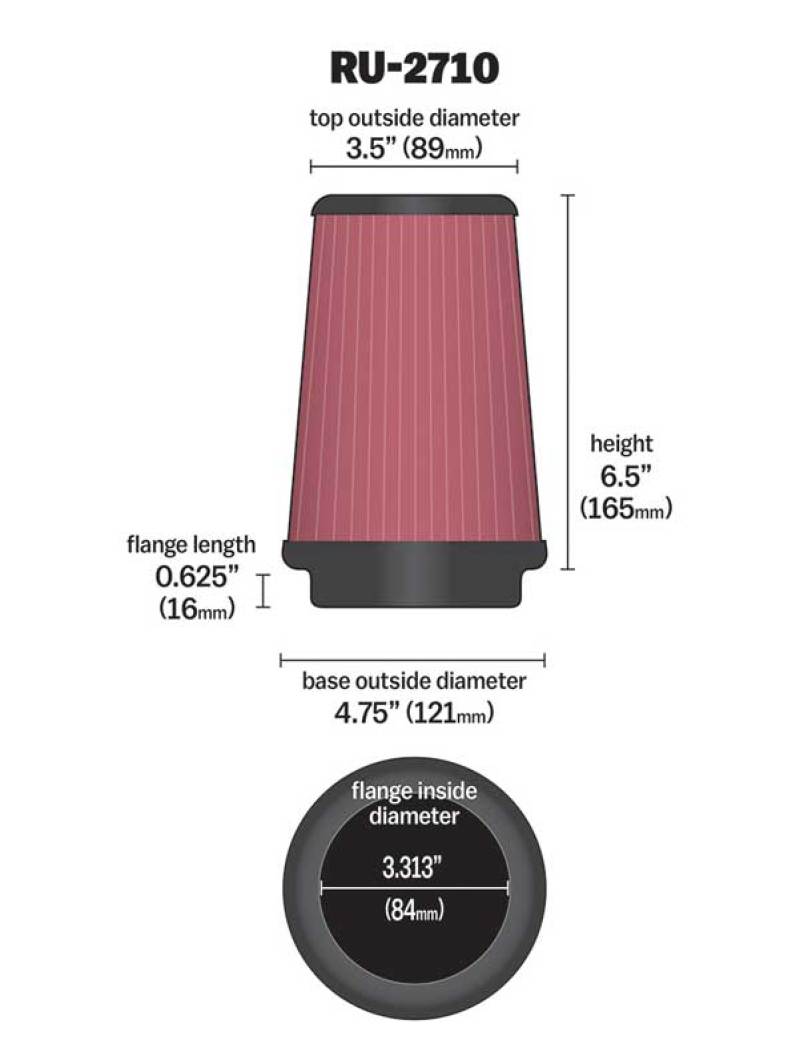K&N Universal Rubber Filter Round Tprd 3.313in Flange ID x 4.75in Base OD x 3.5in Top OD x 6.5in H-thumbmail-15