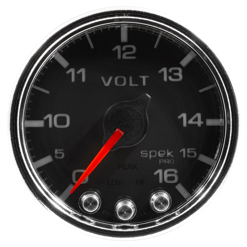 Autometer Spek-Pro Gauge Voltmeter 2 1/16in 16V Stepper Motor W/Peak & Warn Blk/Chrm-thumbmail-3