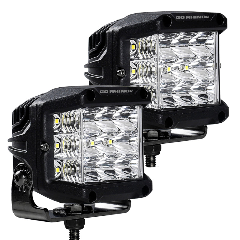 Go Rhino Xplor Bright Series Sideline Cube LED Spot Light Kit (Surface Mount) 4x3 - Blk (Pair)-thumbmail-4