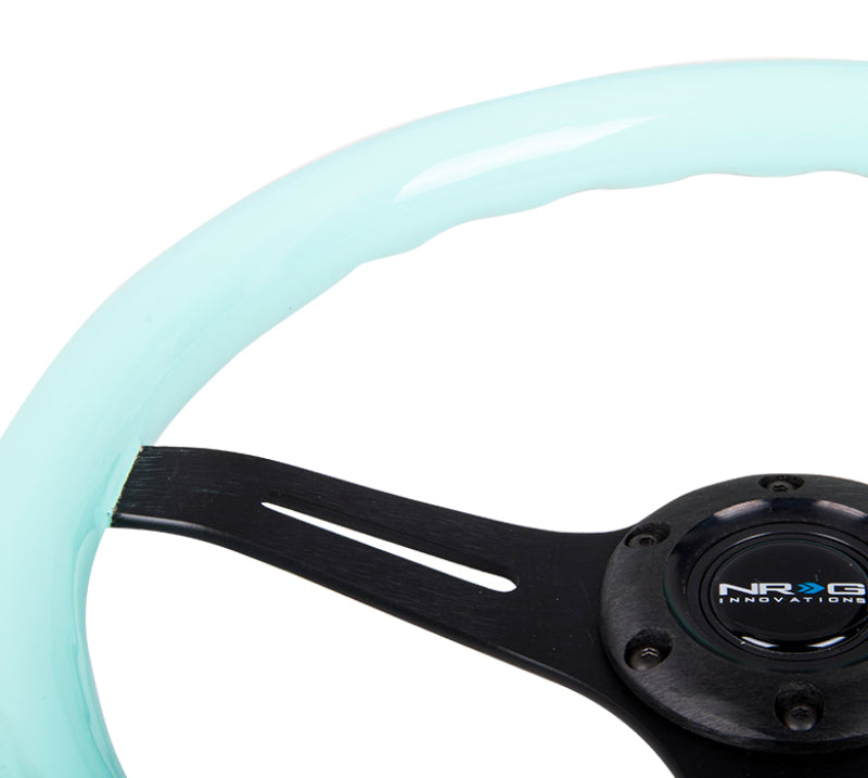 NRG Classic Wood Grain Steering Wheel (350mm) Minty Fresh Color Grip w/Black 3-Spoke Center-thumbmail-3