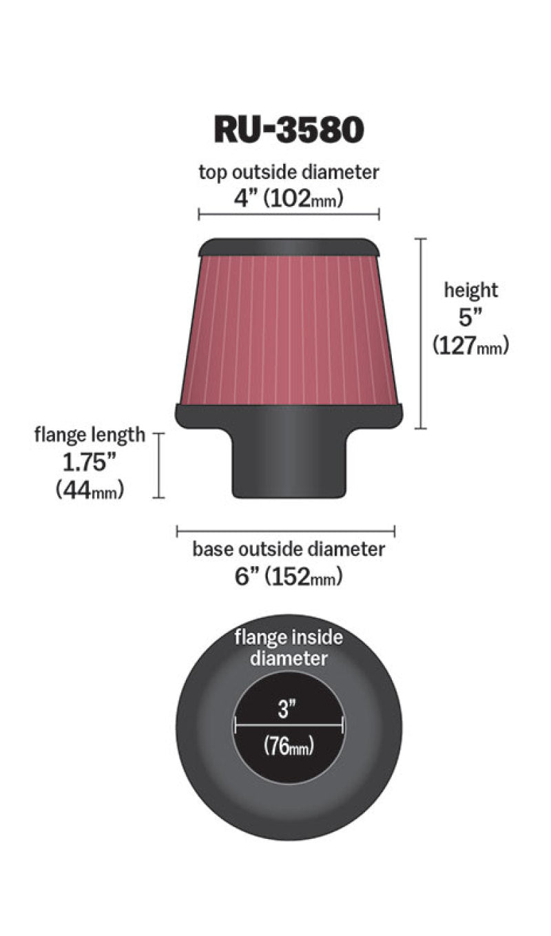 K&N Filter Universal Rubber Filter 3 Inch Flange 6 inch Base 4 inch Top 5 inch Height-thumbmail-20