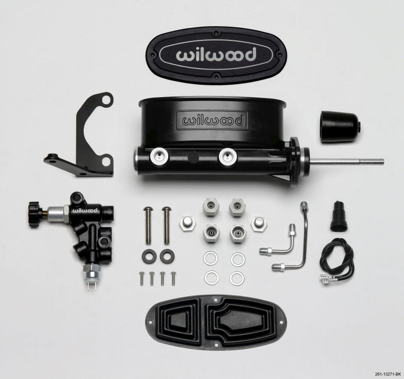 Wilwood HV Tandem M/C Kit w L/H Bracket & Prop Valve - 7/8in Bore Black-W/Pushrod-thumbmail-2