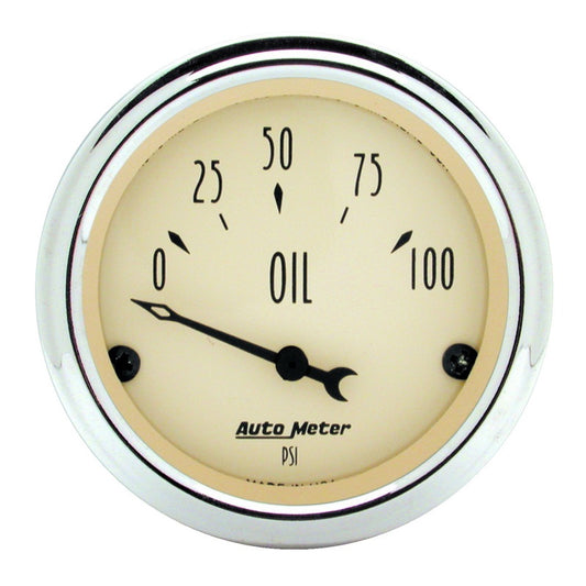 Autometer 2-1/16 inch Electric Oil Pressure 100PSI Antique Beige Gauge