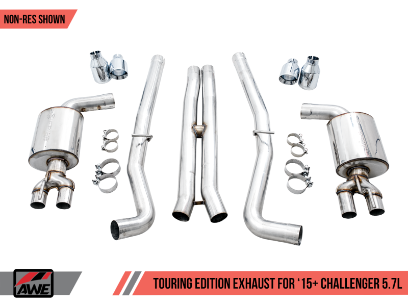 AWE Tuning 2017+ Challenger 5.7L Touring Edition Exhaust - Non-Resonated - Chrome Silver Quad Tips-thumbmail-12