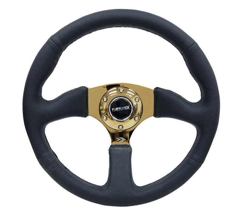 NRG Reinforced Steering Wheel (350mm / 2.5in. Deep) Leather Race Comfort Grip w/4mm Gold Spokes-thumbmail-4