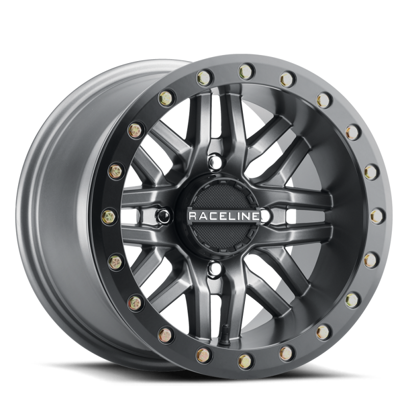 Raceline A91G Ryno 14x7in/4x156 BP/10mm Offset/132.5mm Bore - Gunmetal & Black Ring Beadlock Wheel-thumbmail-1