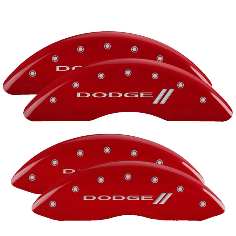 MGP 4 Caliper Covers Engraved Front & Rear With stripes/Dodge Red finish silver ch-thumbmail-3