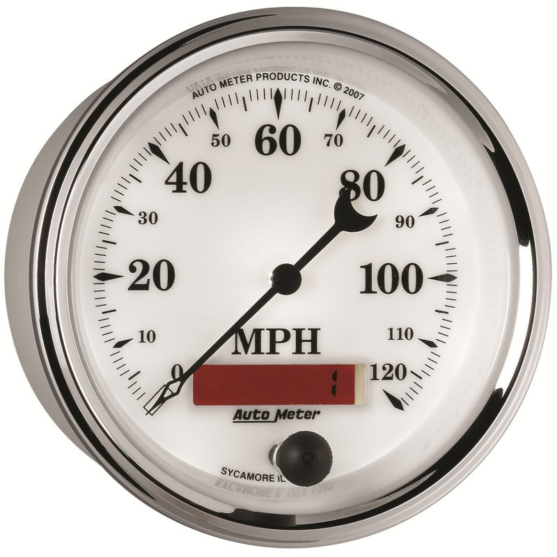 AutoMeter Gauge Speedometer 3-3/8in. 120MPH Elec. Prog. W/ Lcd Odo Old Tyme Wht II-thumbmail-6