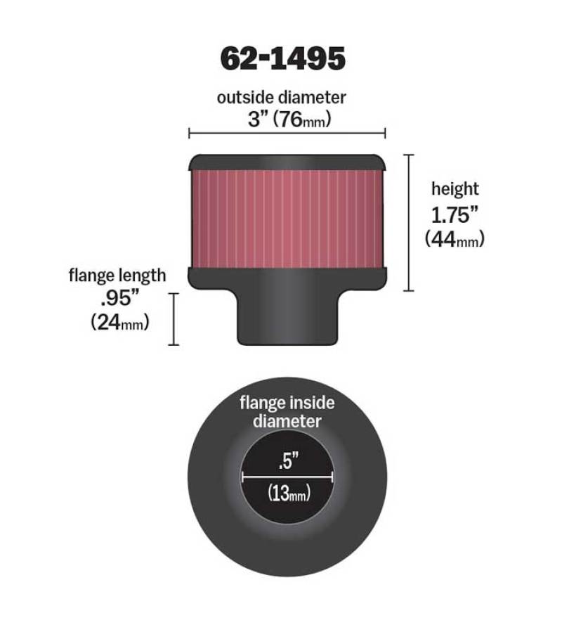 K&N .5in Flange ID x 3in OD x 3.25in H Rubber Base Crankcase Vent Filter-thumbmail-15