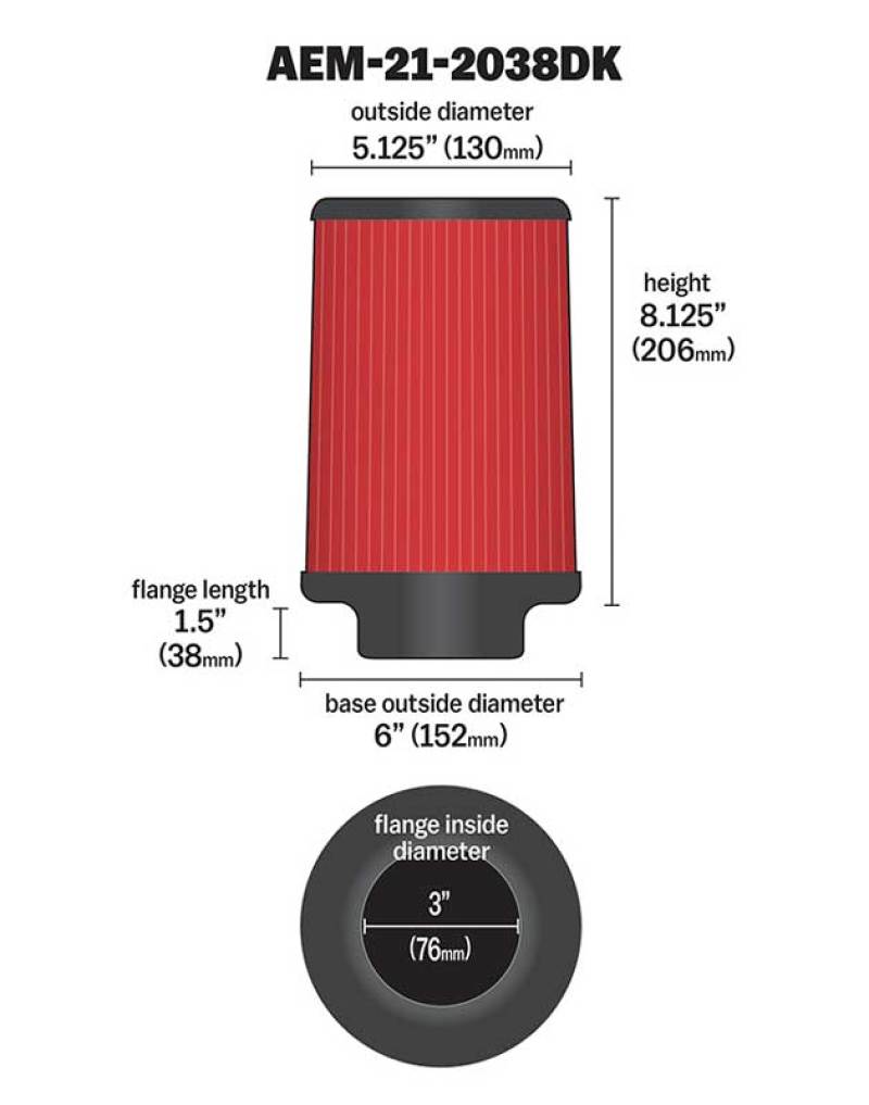 AEM 3 inch Short Neck 8 inch Element Filter Replacement-thumbmail-12