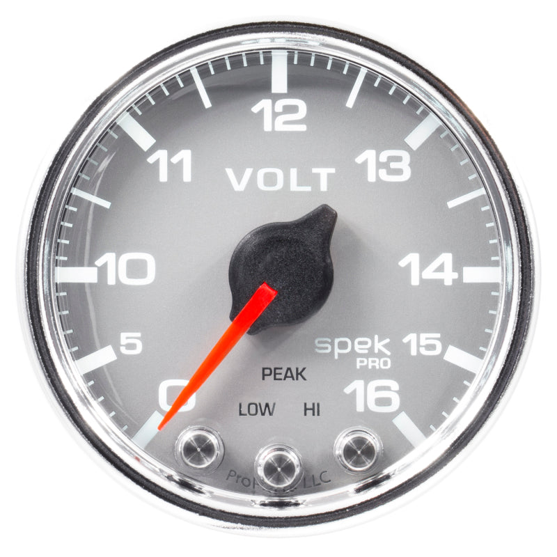 Autometer Spek-Pro Gauge Voltmeter 2 1/16in 16V Stepper Motor W/Peak & Warn Slvr/Chrm-thumbmail-3