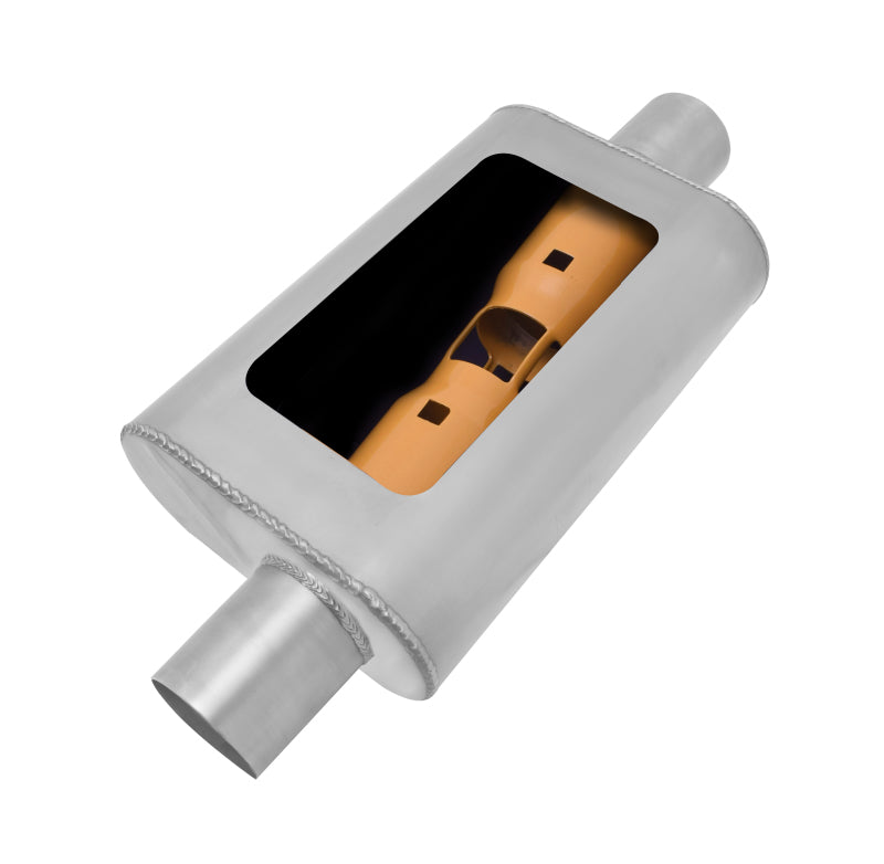 Gibson MWA Superflow Offset/Center Oval Muffler - 4x9x14in/2.5in Inlet/2.5in Outlet - Stainless-thumbmail-1