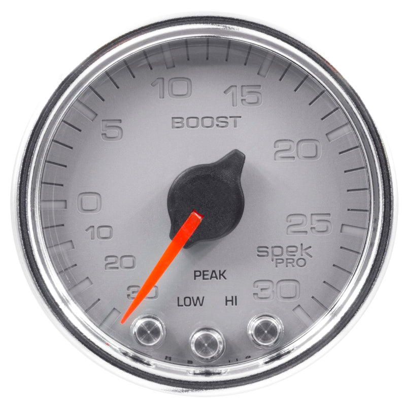 Autometer Spek-Pro Gauge Vac/Boost 2 1/16in 30Inhg-30psi Stepper Motor W/Peak & WarnSilver/Chrome-thumbmail-3