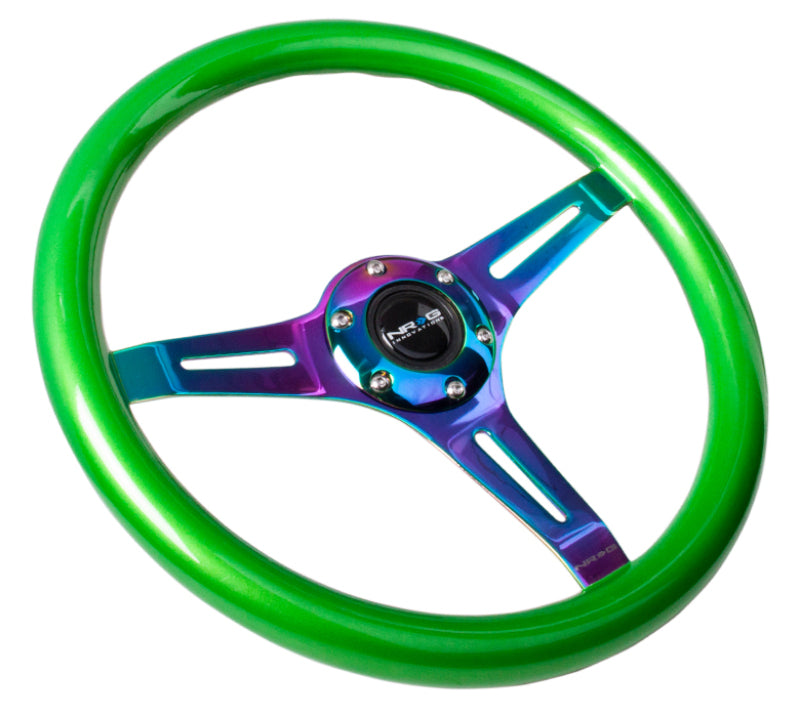 NRG Classic Wood Grain Steering Wheel (350mm) Green Pearl/Flake Paint w/Neochrome 3-Spoke Center-thumbmail-3