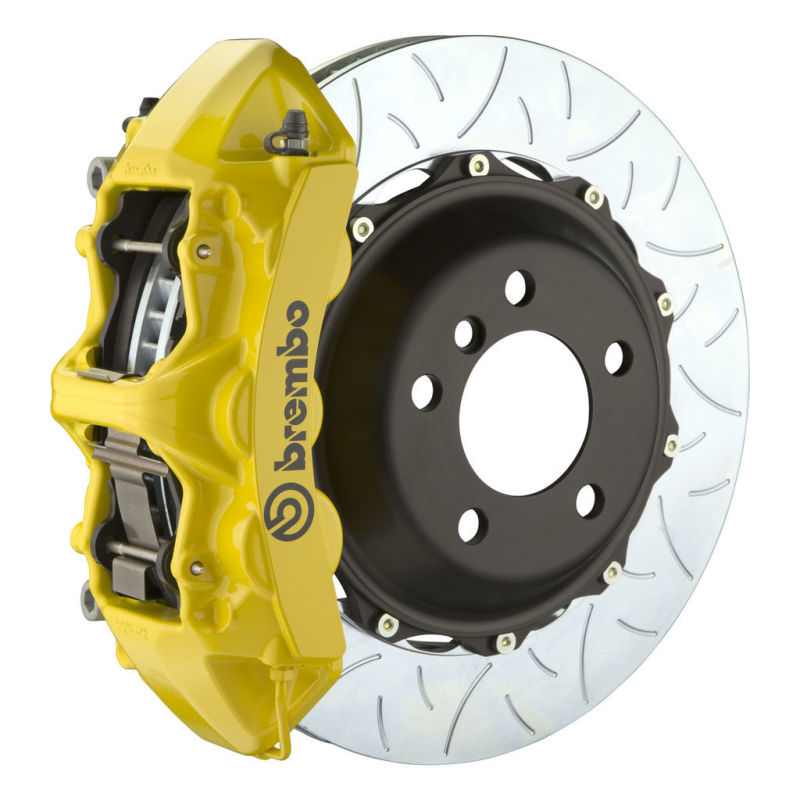 Brembo 05-14 Mustang GT Excl non-ABS Equipped Fr GT BBK 6Pist Cast 380x32 2pc Rtr Slot Type3-Yellow-thumbmail-1