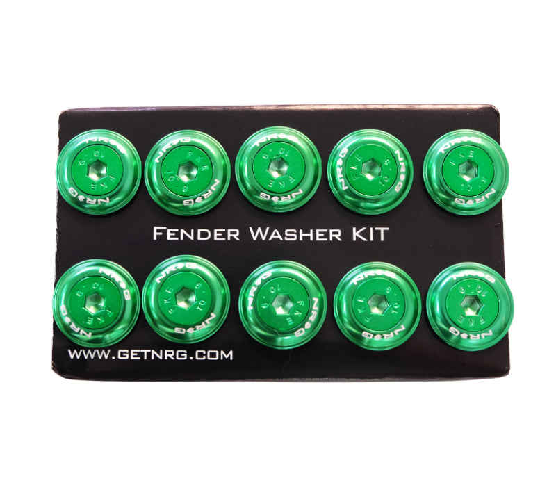 NRG Fender Washer Kit w/Color Matched M6 Bolt Rivets For Plastic (Green) - Set of 10-thumbmail-4