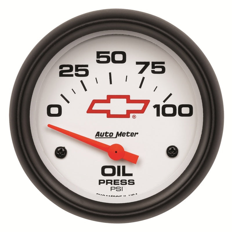 AutoMeter Gauge Oil Pressure 2-5/8in. 100PSI Electric Chevy Red Bowtie White-thumbmail-1