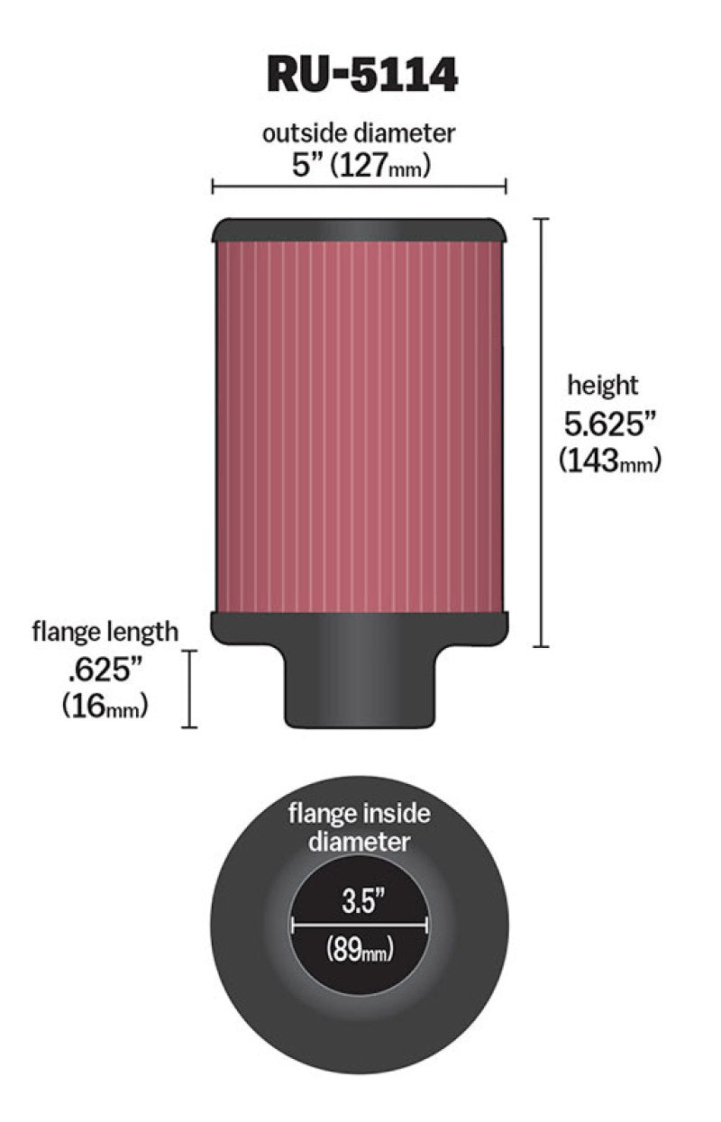 K&N Filter Universal Rubber Filter 3.5in Flange ID x 5in OD x 5.625in H-thumbmail-14