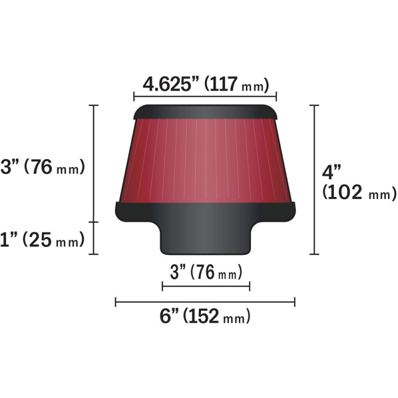 K&N Universal Round Clamp-On Air Filter 3in Flange ID x 6in Base OD x 4.625in Top OD x 3in Height-thumbmail-28