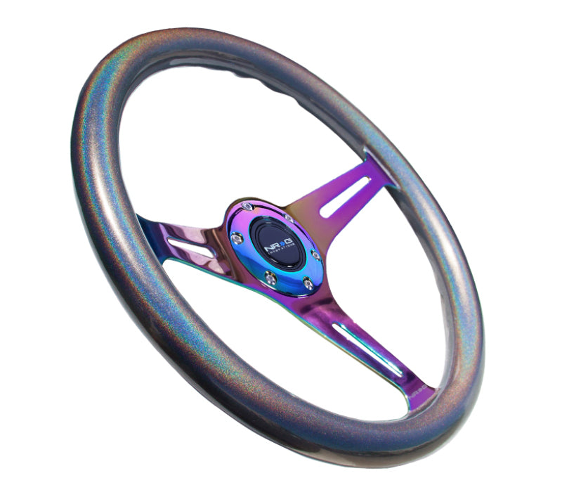 NRG Classic Wood Grain Steering Wheel (350mm) Chameleon/Pearlescent Paint Grip w/Neochrome 3-Spoke-thumbmail-3
