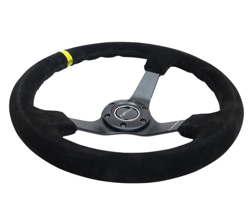 NRG Reinforced Steering Wheel (350mm / 3in. Deep) Blk Suede/X-Stitch w/5mm Blk Spoke & Yellow CM-thumbmail-5