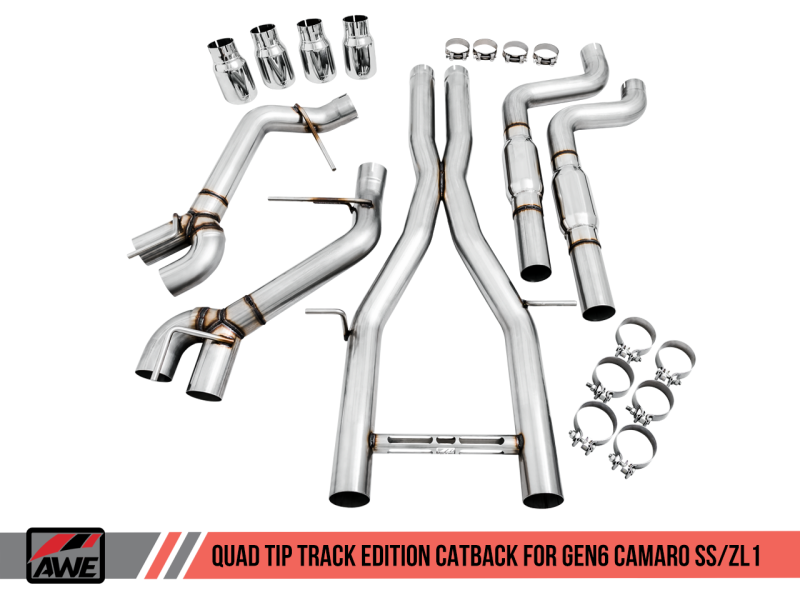 AWE Tuning 16-19 Chevy Camaro SS Resonated Cat-Back Exhaust -Track Edition (Quad Chrome Silver Tips)-thumbmail-3