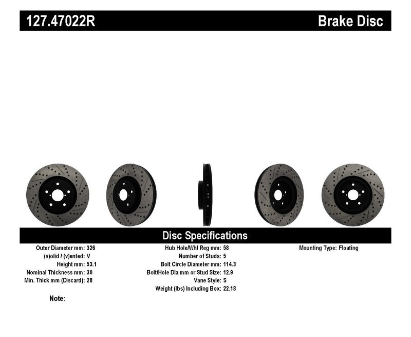 StopTech 05-10 Subaru Impreza WRX/STi Slotted & Drilled Right Front Rotor-thumbmail-3