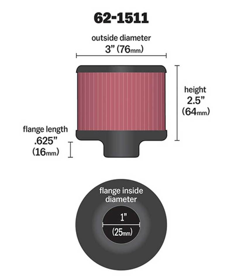 K&N 1in Flange ID x 3in OD x 2.5in Height Clamp On Crankcase Vent Filter-thumbmail-3