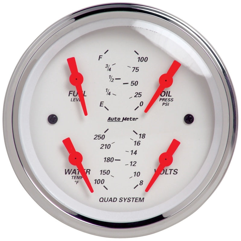 Autometer Arctic White 3-3/8in Quad Gauge 100 PSI/100-250 Deg F / 8-18V / 240-33 Ohm-thumbmail-1
