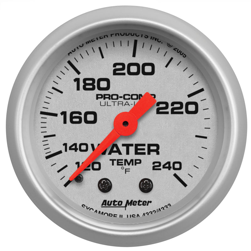 Autometer Ultra-Lite 52mm 120-240 Deg F Mechanical Water Temp Gauge 12in Tubing-thumbmail-1
