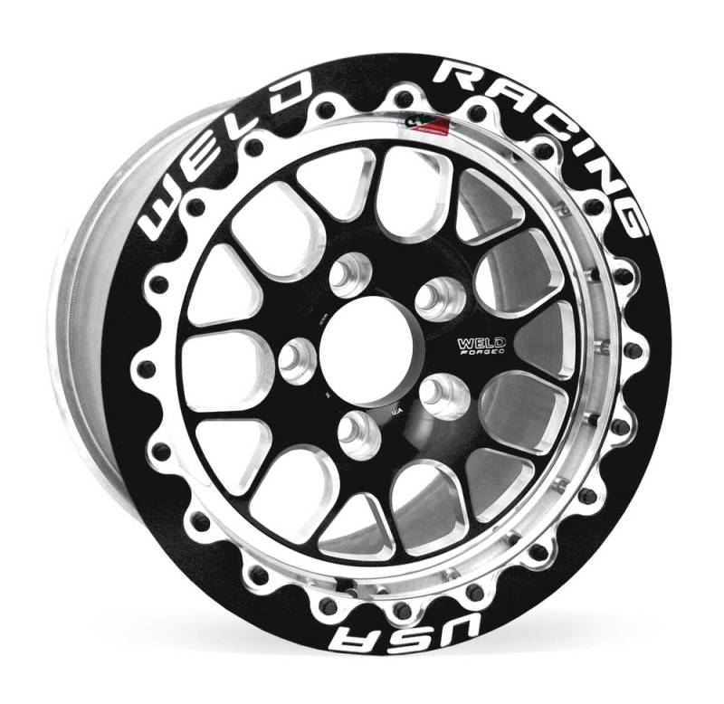Weld S77 15x9.33 / 5x4.5 BP / 6.5in. BS Black Wheel (Medium Pad) - Black Single Beadlock MT-thumbmail-1