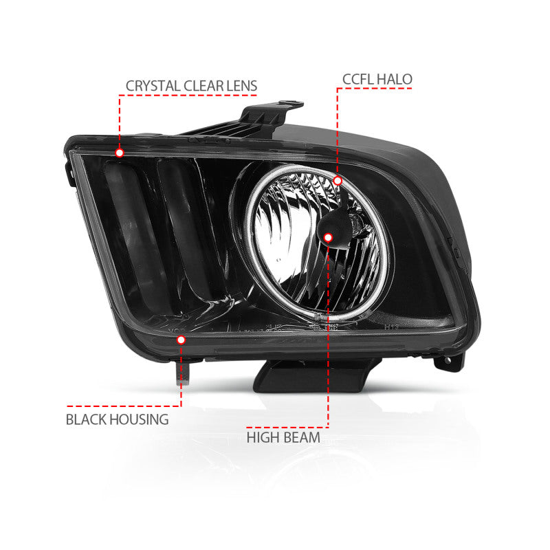 ANZO 2005-2009 Ford Mustang Crystal Headlights w/ Halo Black (CCFL)-thumbmail-19