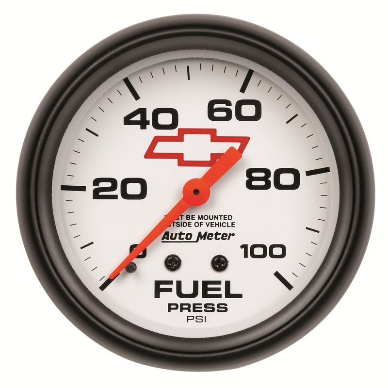 AutoMeter Gauge Fuel Press 2-5/8in. 100PSI Mechanical Chevy Red Bowtie White-thumbmail-1