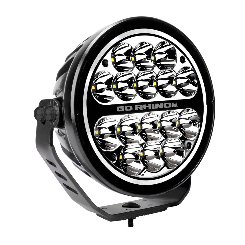 Go Rhino Xplor Blackout Series Round LED Driving Light w/DRL (Surface/Threaded Stud Mnt) 7in. - Blk-thumbmail-13