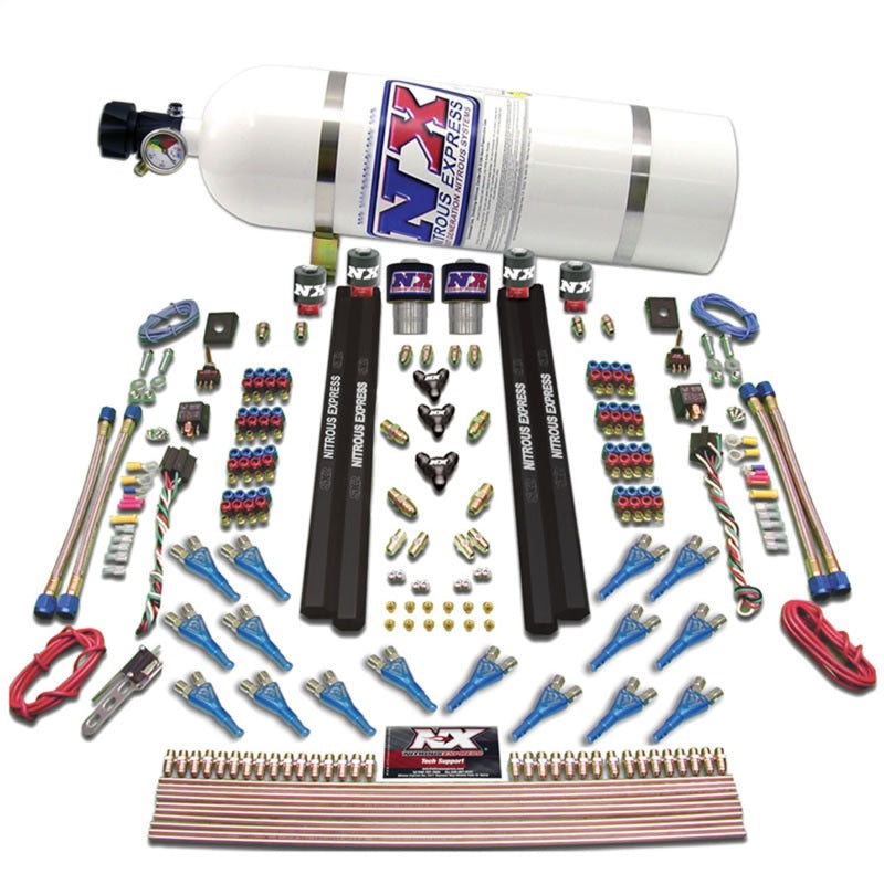 Nitrous Express Shark Dual Stage/Gas/Rails 16 Nozzles Nitrous Kit (200-1200HP) w/15lb Bottle-thumbmail-2